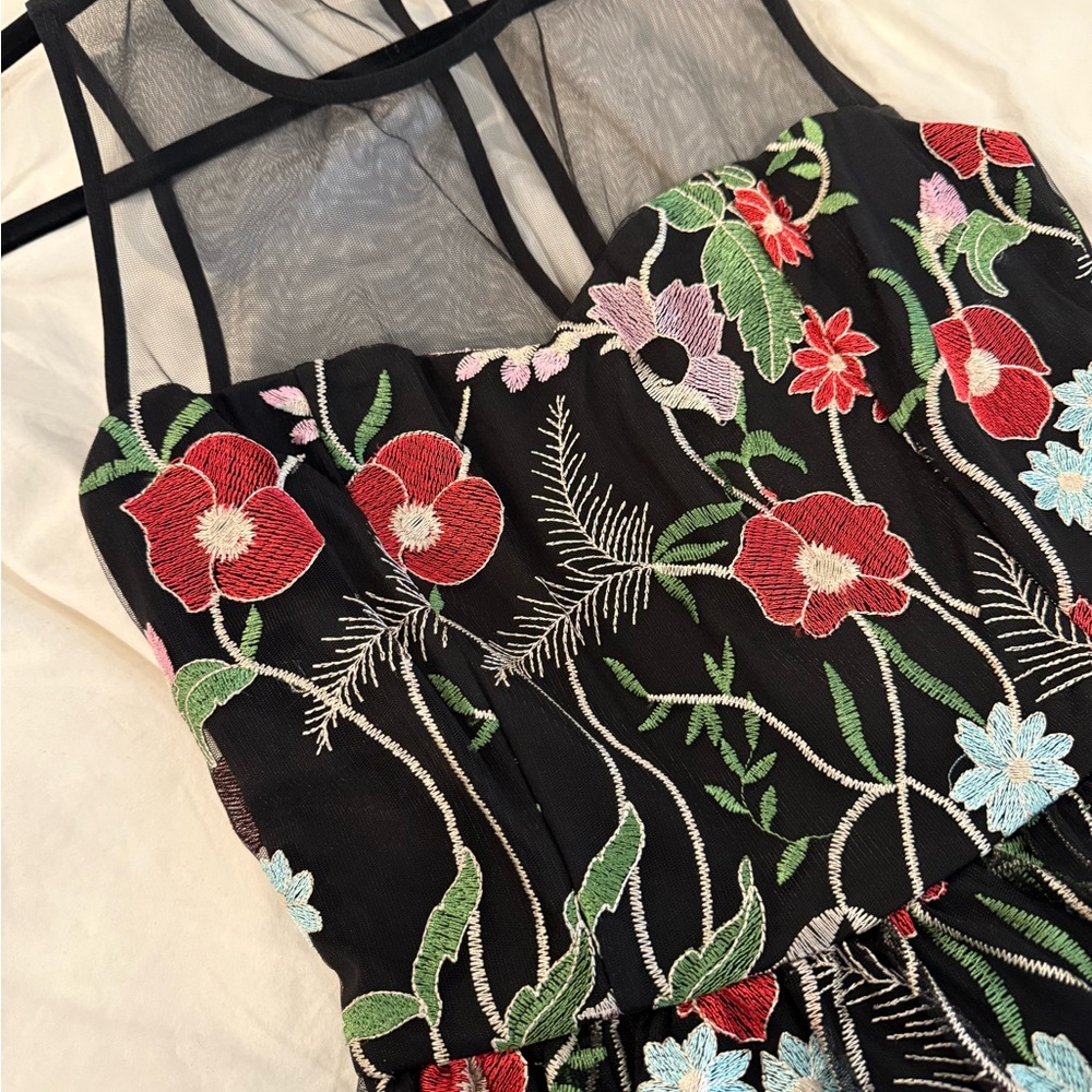 Floral Embroidered Black Dress
